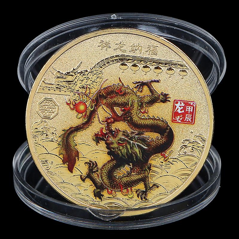 1pc 2024 New Year Of The Dragon Commemorative Coins Chinese Zodiac Painted Collectibles Zodiac Dragon Commemorative Coins Gift