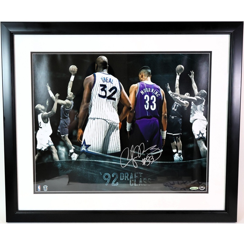 Alonzo Mourning Autographed 16×20 Photo w/ Shaq Framed UDA COA