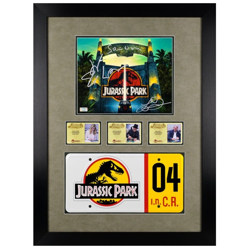 Sam Neill Jeff Goldblum Laura Dern Autographed Jurassic Park 8×10 Framed Display