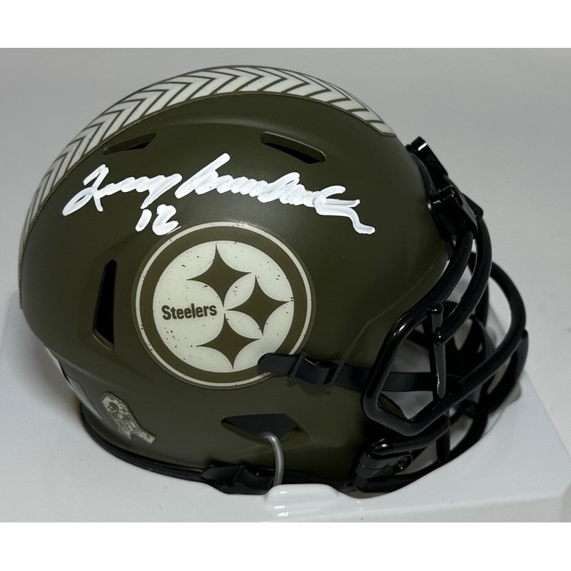 Steelers TERRY BRADSHAW Signed SALUTE TO SERVICE Speed Mini Helmet AUTO – BAS