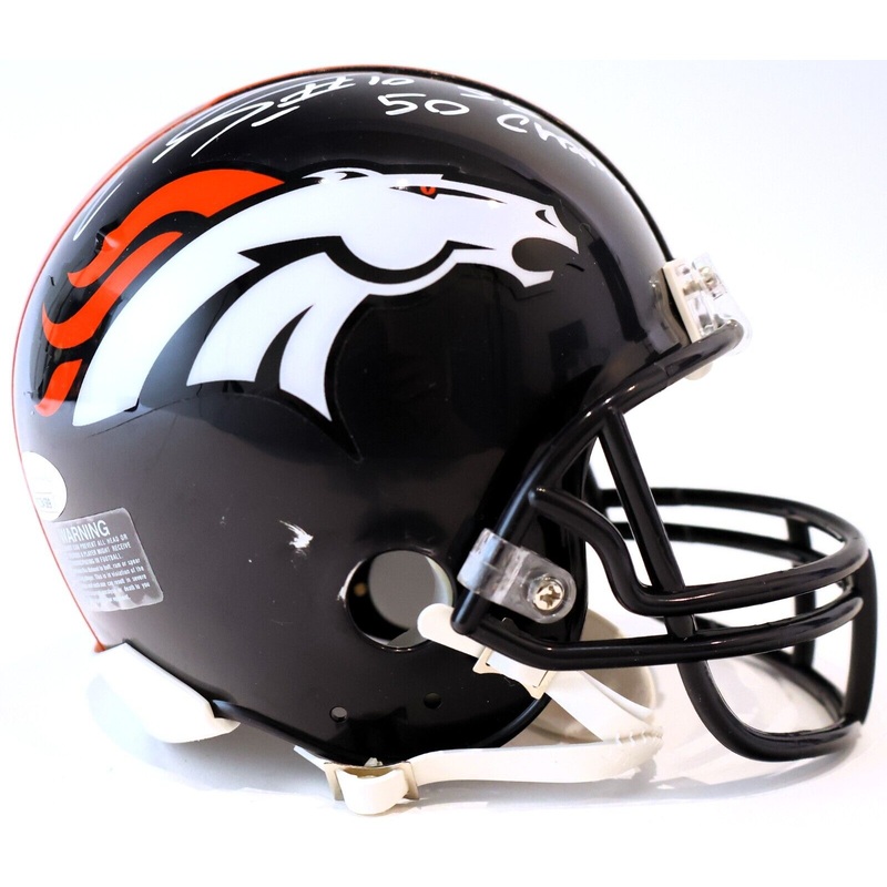 Emmanuel Sanders Autographed Mini Helmet Inscribed SB 50 Champs! JSA COA