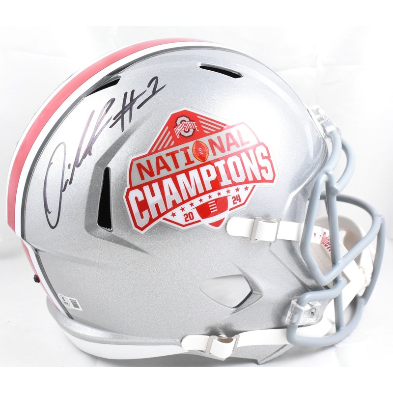 Quinshon Judkins Signed Ohio St. F/S Natl Champs Logo Speed Helmet – Beckett W