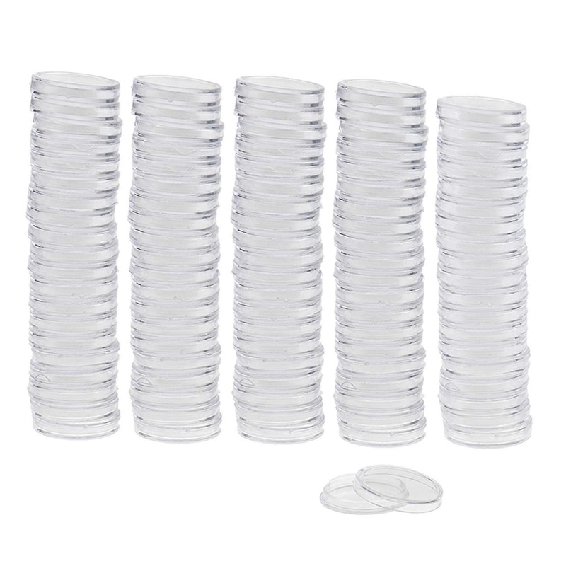 100pcs Clear Round Plastic Coin Capsules Container Storage Holder Case 28mm