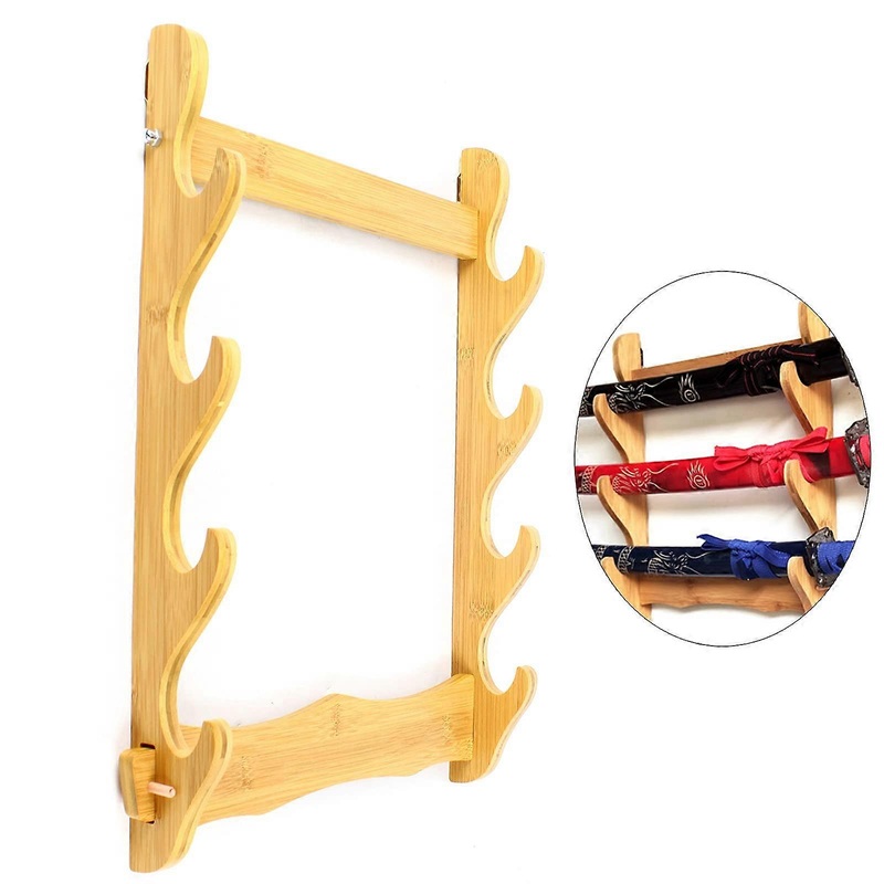 4Tier Bamboo WallMounted Display Stand Storage Rack for Katana, Flute, Lamps, Yellow
