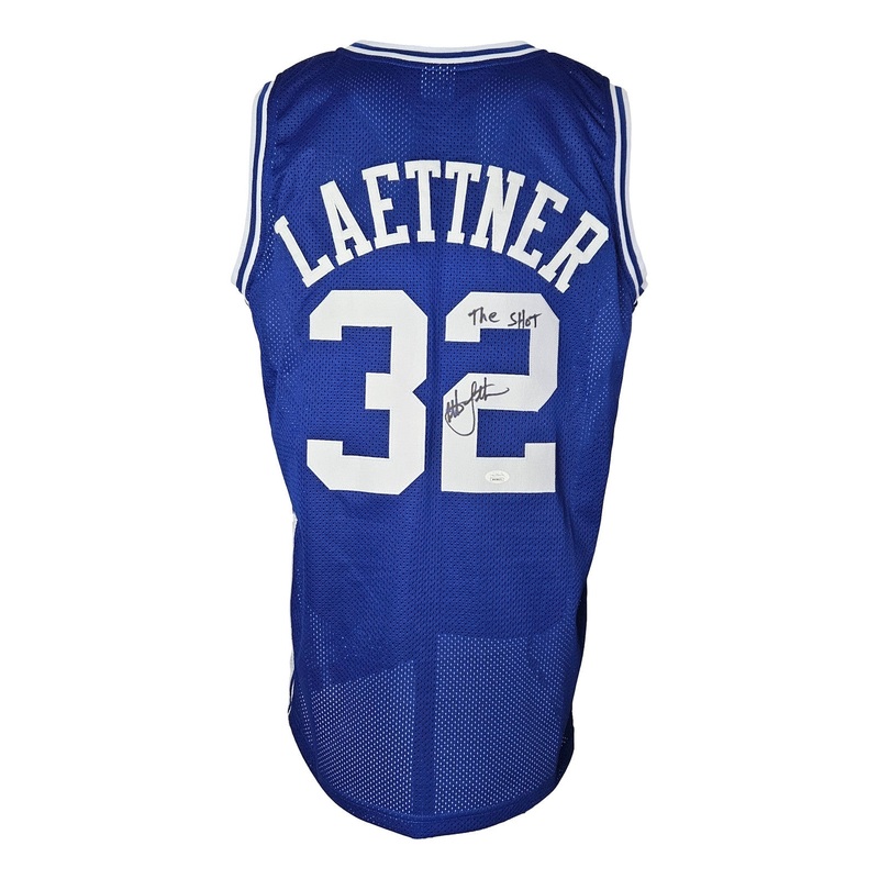Christian Laettner Duke Signed Blue Basketball Jersey The Shot Inscribed JSA ITP
