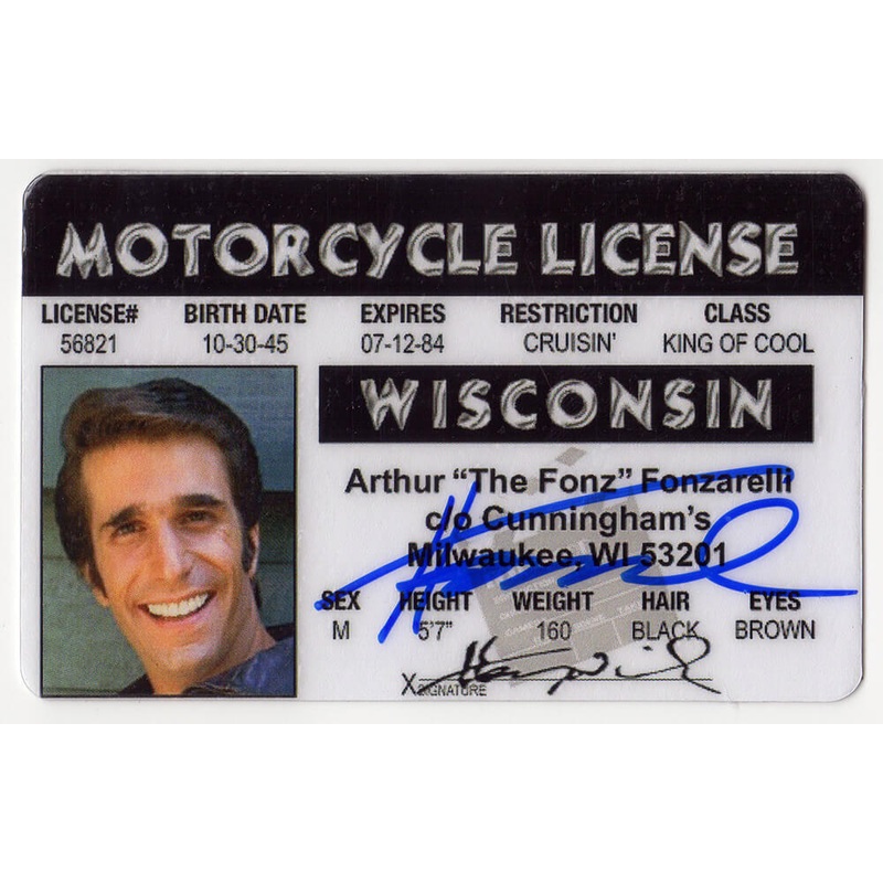 Henry Winkler Signed Happy Days Fonzarelli Wisconsin Drivers License – (SS COA)