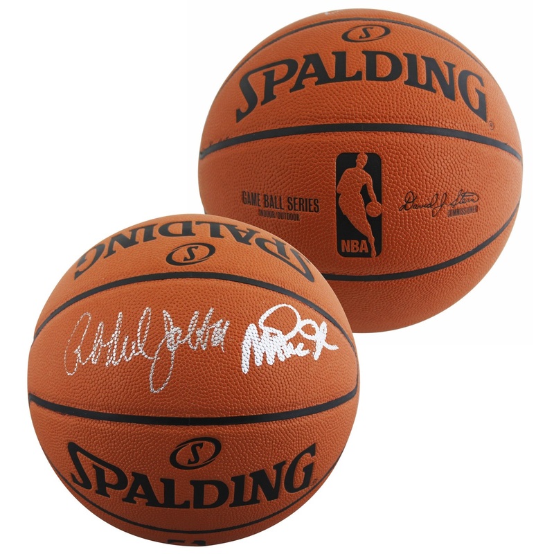 Kareem Abdul-Jabbar & Magic Johnson Signed Spalding Basketball BAS #3W027529