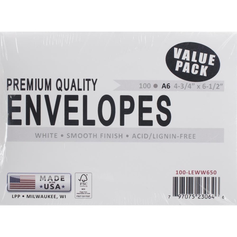 Leader A6 Envelopes (4.75X6.5) 100/Pkg White