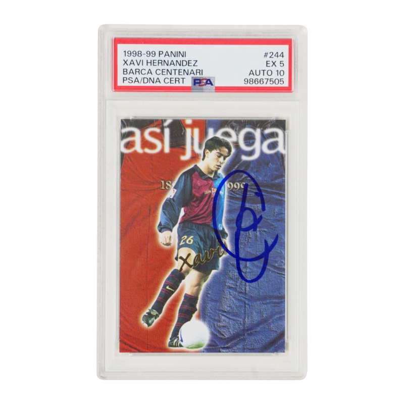 Xavi 1998-99 Panini Barca Centenari #244 Rookie Card – PSA 5 Autograph 10
