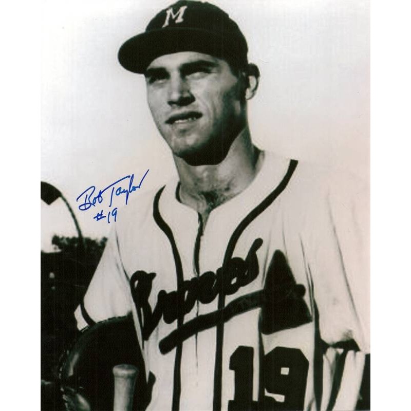 1957 Milw Braves BOB HAWK TAYLOR Signed 8×10 #2 Photo AUTO