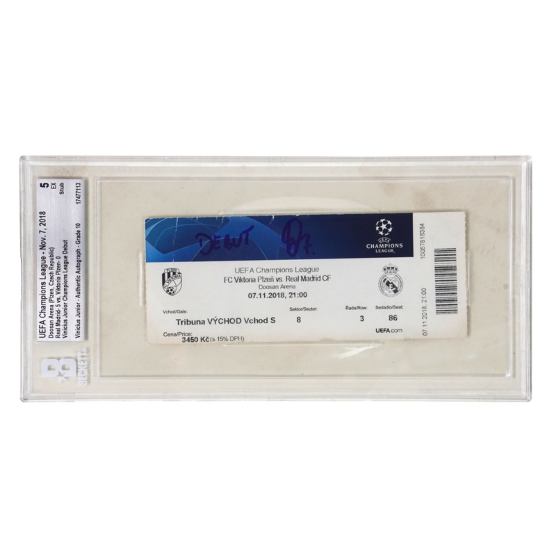 Vinicius Jr Signed 2018 Champions League Debut Match Ticket Inscribed – BGS 5