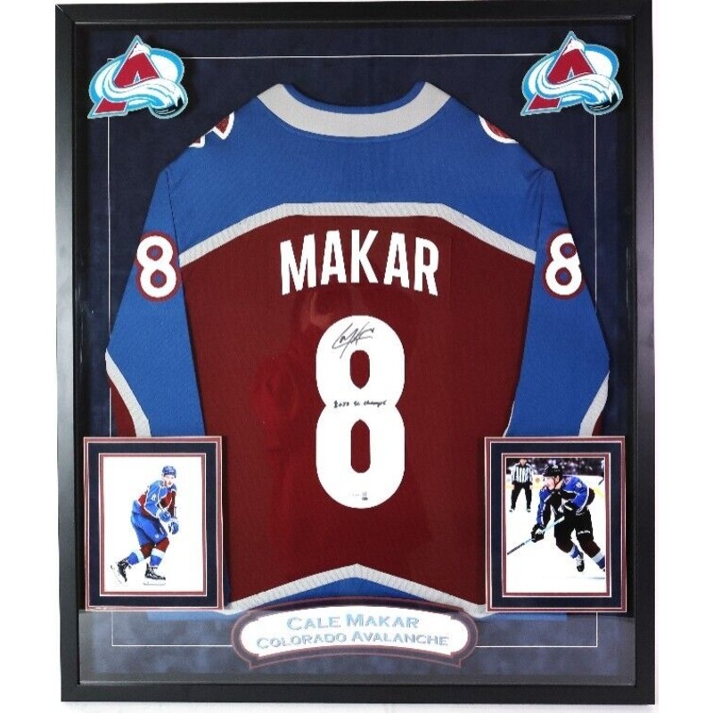 Cale Makar Autographed/Inscribed 2022 SC Champs DLX Framed Jersey Fanatics COA