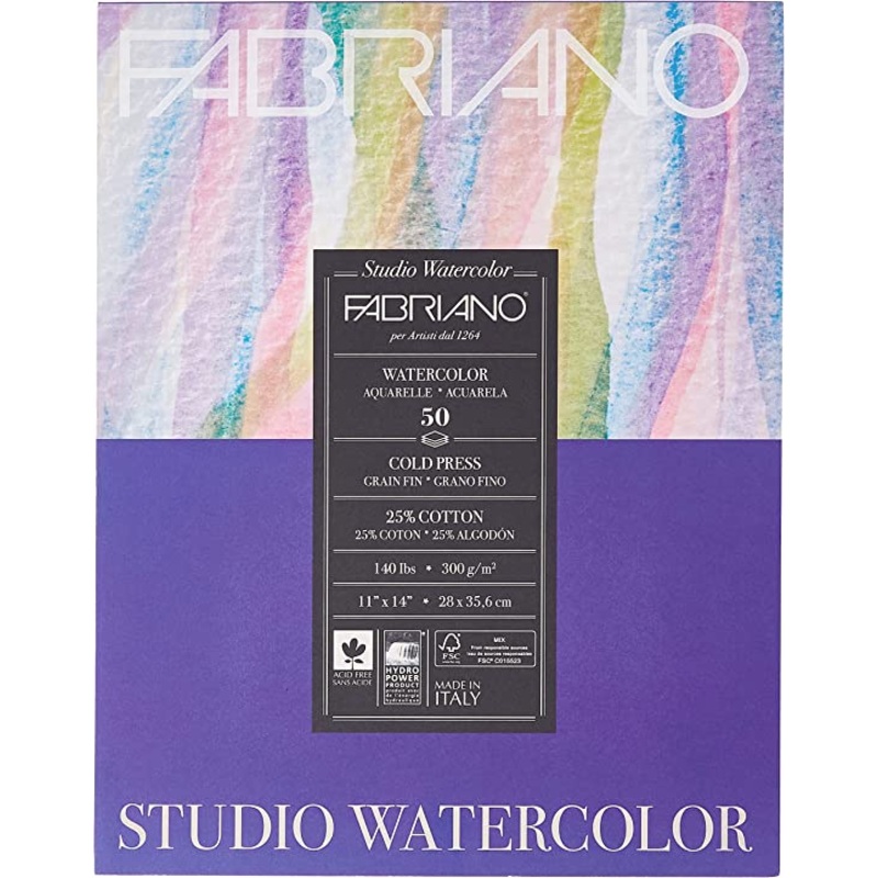 Fabriano Studio Watercolor Pads, Cold-Press, 11 x 14 140 lb., 50 Shts./Pad