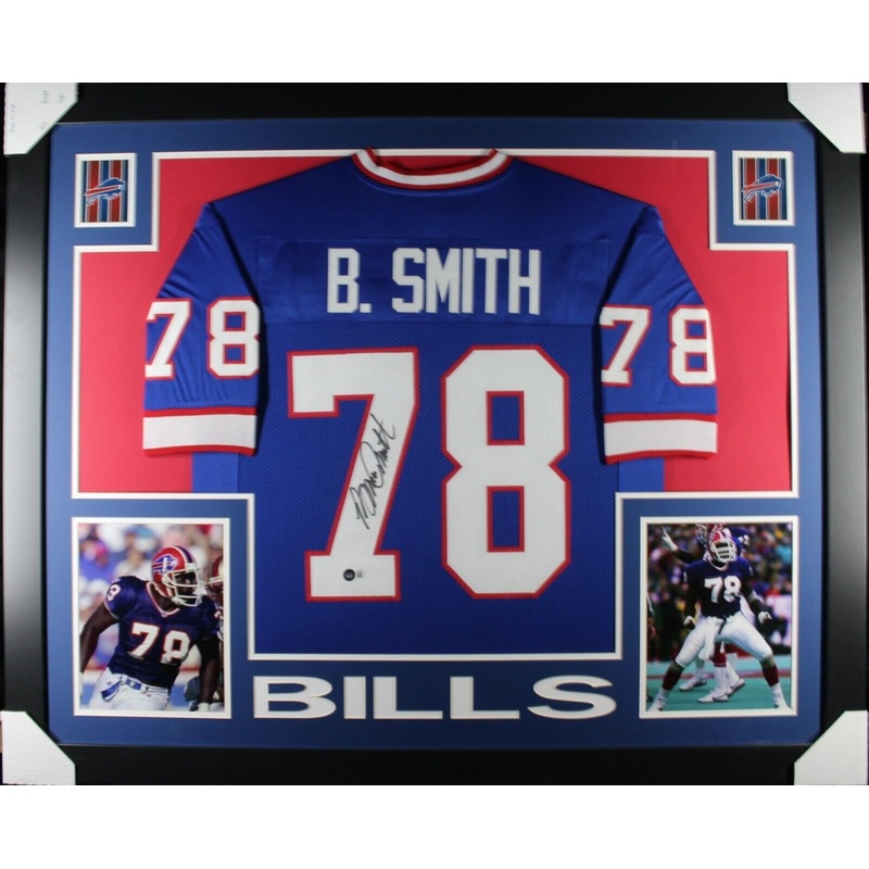 Bruce Smith (Bills blue SKYLINE) Signed Autographed Framed Jersey Beckett