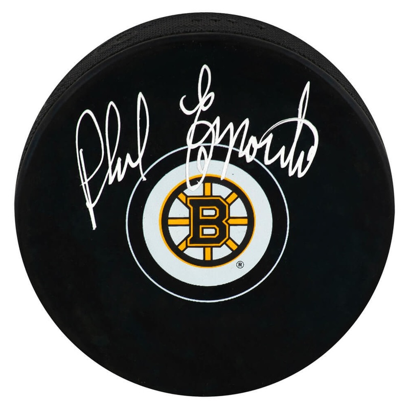 Phil Esposito Signed Boston Bruins Team Logo Hockey Puck – (SCHWARTZ SPORTS COA)