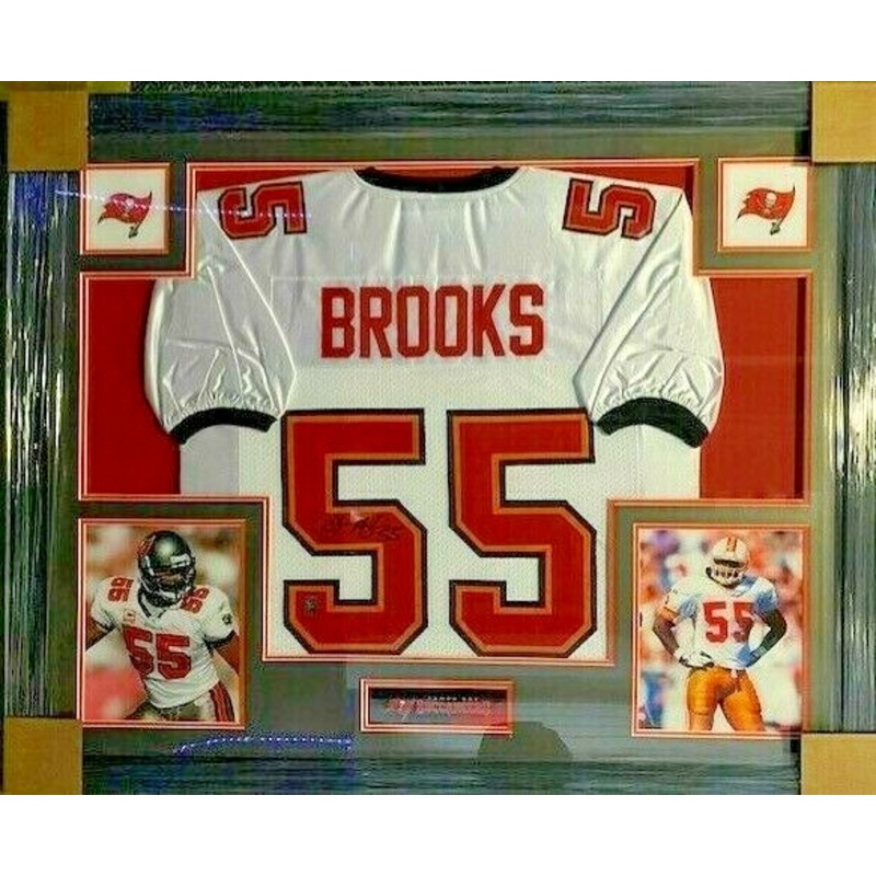 Derrick Brooks Signed Tampa Bay Buccaneers 35 x 43 Framed Jersey / 11xPro Bowler