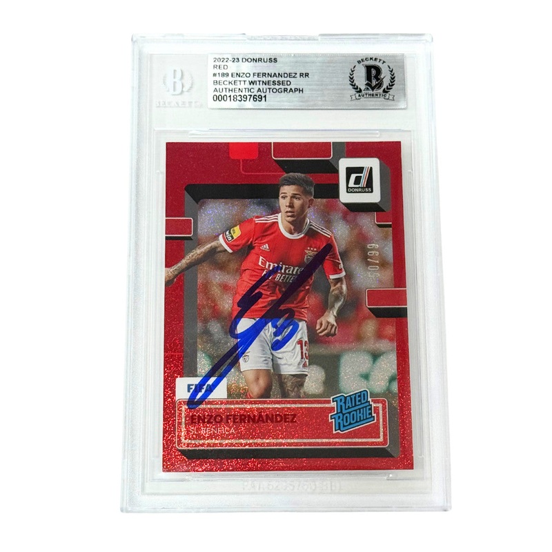 Enzo Fernandez Signed 2022-23 Panini Donruss Red /99 Rookie – Beckett Witness