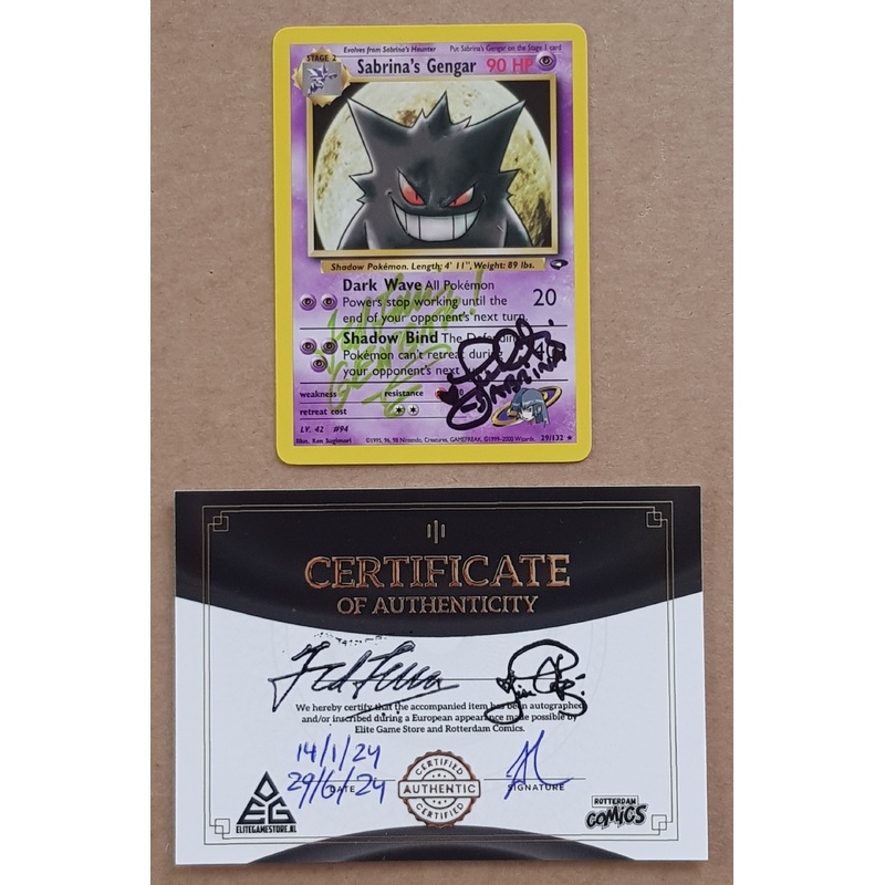 Pokemon Gym Challenge Sabrina’s Gengar #29/132 Non-Holo Rare Trading Card (Signed by Lisa Ortiz and Ted Lewis)