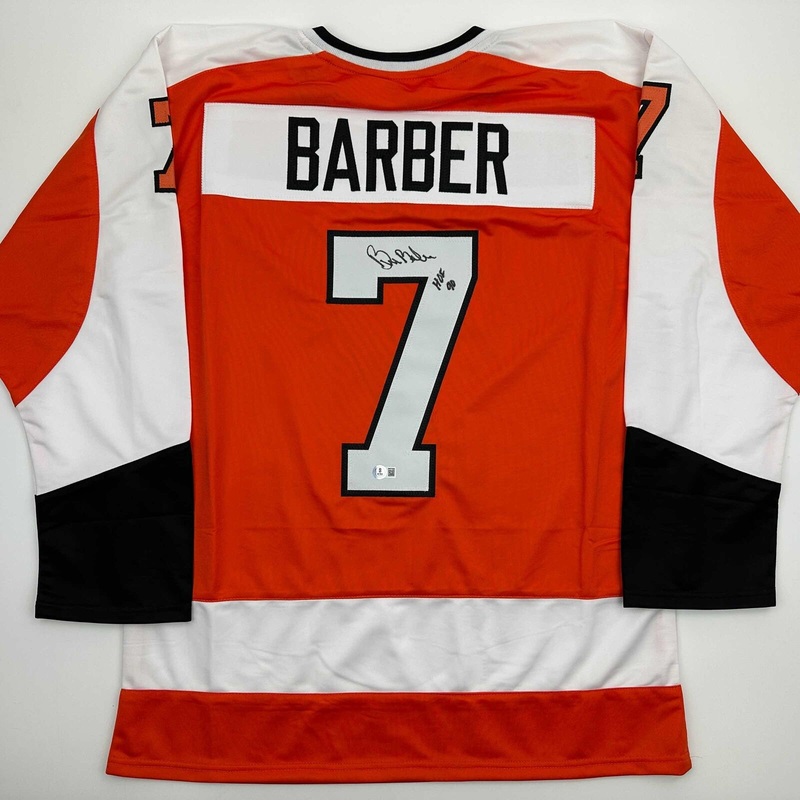 Autographed/Signed Bill Barber HOF 90 Philadelphia Orange Jersey Beckett BAS COA