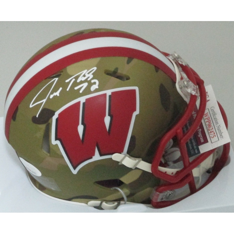 Badgers JOE THOMAS Signed Riddell CAMO Speed Mini Helmet AUTO chof – JSA