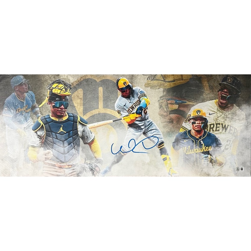 Brewers WILLIAM CONTRERAS Signed 13×31 Stretched Canvas Collage AUTO – BAS