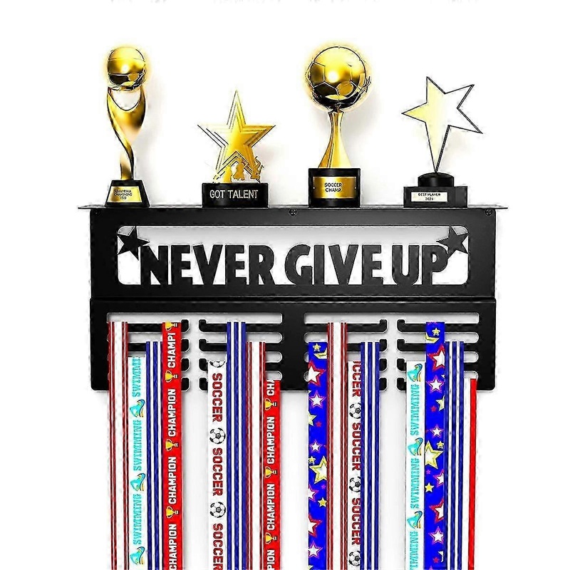 Never Give Up Medal Hanger Display with Shelf – Easy Install,B medal hanger display