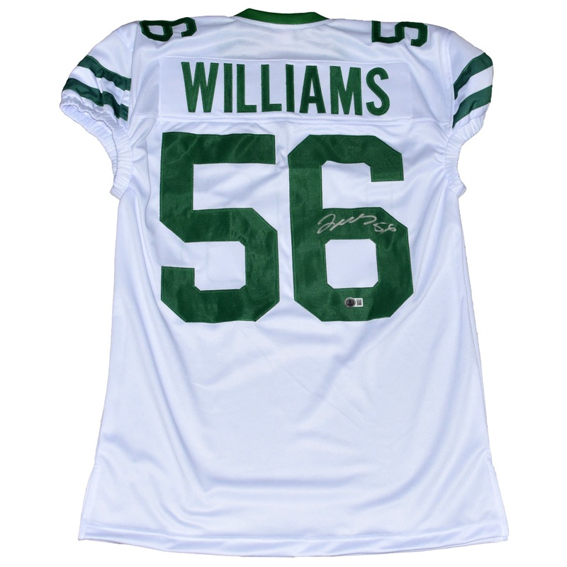 QUINCY WILLIAMS AUTOGRAPHED NEW YORK JETS #56 WHITE GAME CUT JERSEY BECKETT