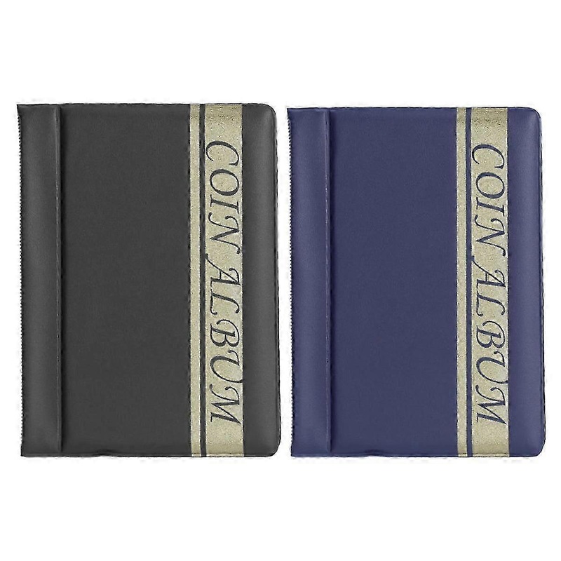 2PCS 120 Pockets Coin Album  2, Coin Binder, Coin Storage, Book Coin Collection Album – Dark Blue + Black