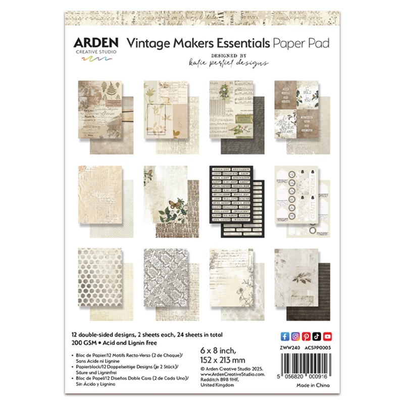Arden Creative Studio Vintage Makers Essentials 6in x 8in Paper Pad
