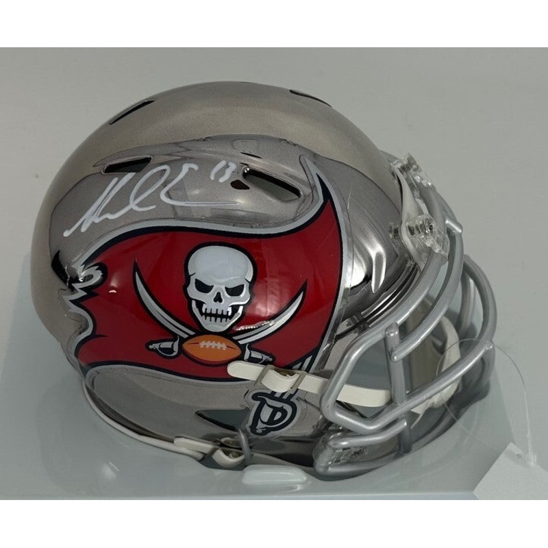 Buccaneers Receiver MIKE EVANS Signed CHROME Speed Mini Helmet AUTO – BAS