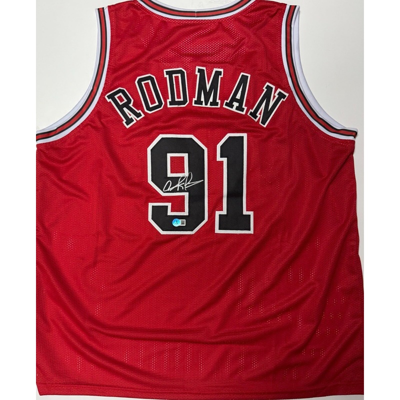 DENNIS RODMAN – Chicago Bulls – Signed Custom Replica Red Jersey AUTO – BAS