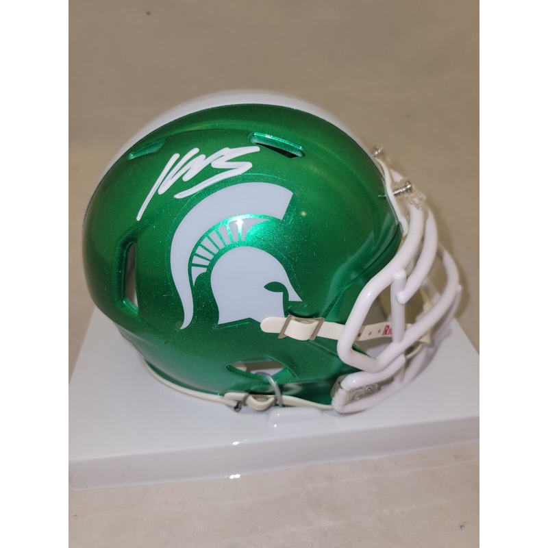 KENNETH WALKER III SIGNED MICHIGAN STATE SPARTANS FLASH SPEED MINI HELMET BAS QR