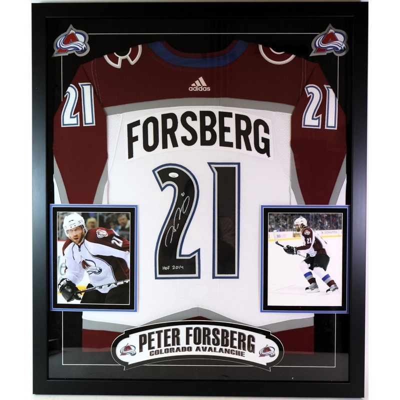 Peter Forsberg Autographed Colorado Avalanche Jersey with 2 Photos Deluxe Frame