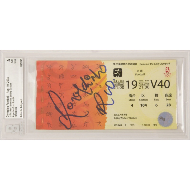 Ronaldinho Signed 2008 Brazil Olympic Semi Final Match Ticket – BGS Authentic