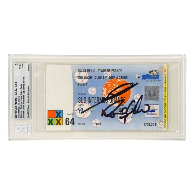Ronaldo Nazario & Zidane Signed 1998 World Cup Final Match Ticket – BGS 4