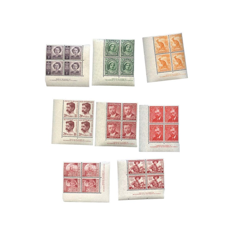 1942-51 Imprint Block of Four Set of 8 Different MUH