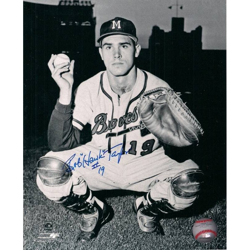 1957 Milw Braves BOB HAWK TAYLOR Signed 8×10 #1 Photo AUTO