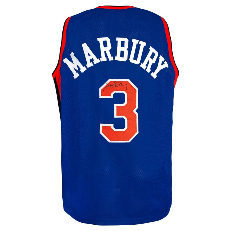 Stephon Marbury (KNICKS) Signed Blue Custom Basketball Jersey – (SCHWARTZ COA)