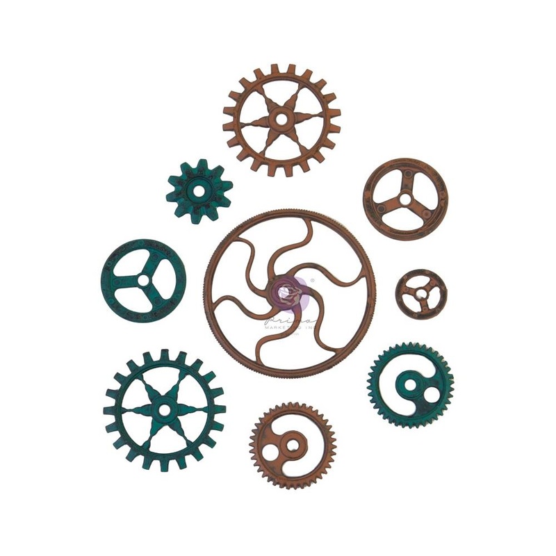 Finnabair Mechanicals Metal Embellishments Grungy Gears, 9/Pkg