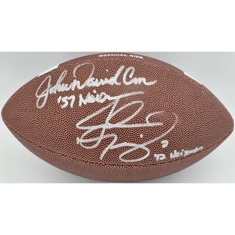 John David Crow & Johnny Manziel Autographed Leather Football Texas A&M Beckett