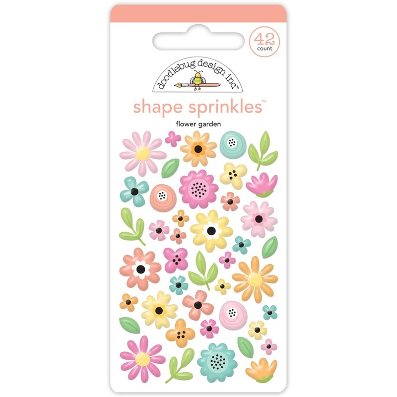 Doodlebug Sprinkles Adhesive Glossy Enamel Shapes – Flower Garden 42/Pkg