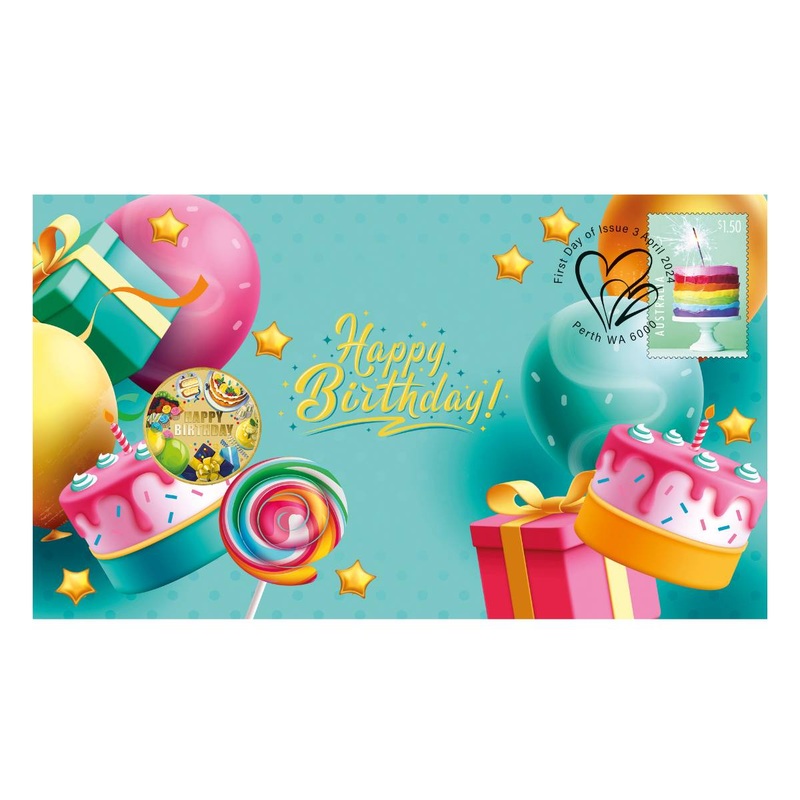 Happy Birthday 2024 $1 Stamp & Coin Cover