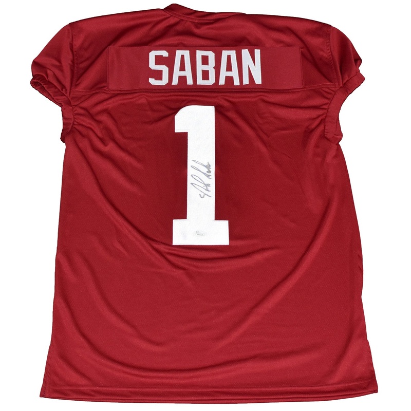 NICK SABAN AUTOGRAPHED ALABAMA CRIMSON TIDE #1 GAME CUT JERSEY JSA