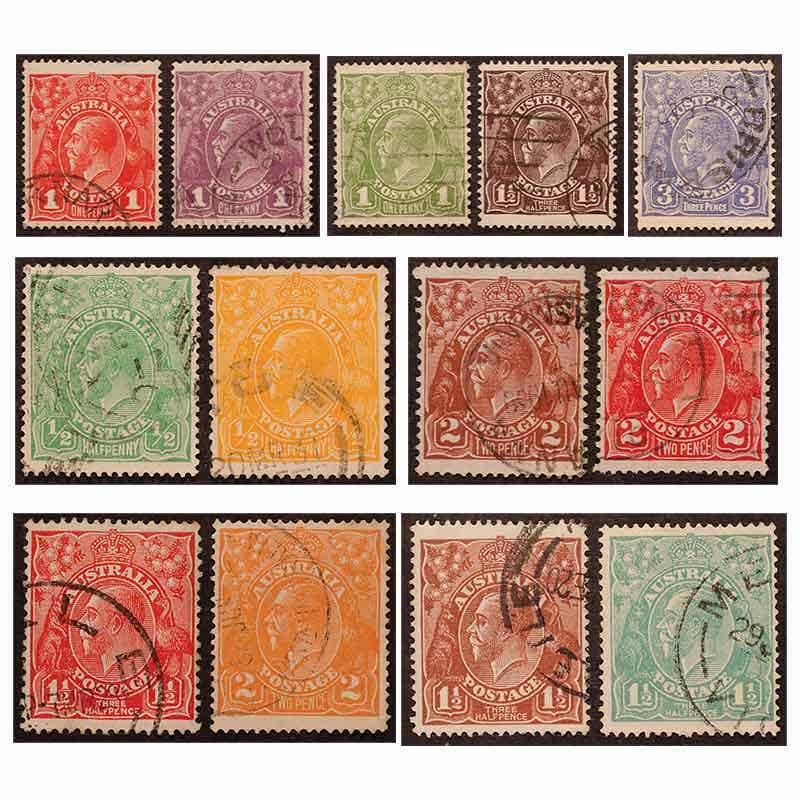 1915-1932 d-3d George V Portrait 13-Stamp Set Fine Used
