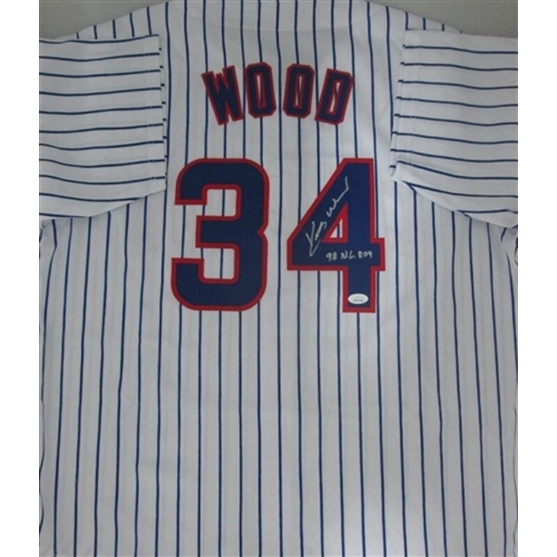 Cubs KERRY WOOD Signed Custom Pinstripe Replica Jersey AUTO w/ ROY 98 – JSA