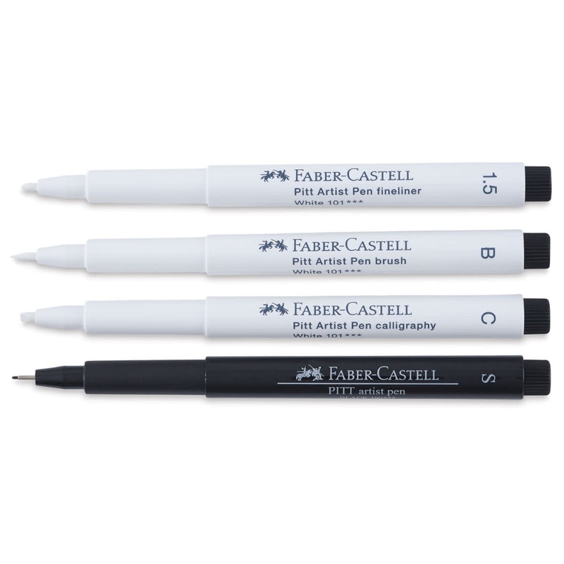Faber-Castell Pitt Artist Pen, Black & White – Wallet of 4