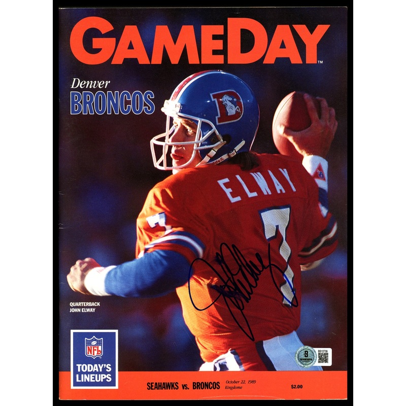 John Elway Autographed Gameday Magazine Broncos (Smudged) Beckett QR #BS12739