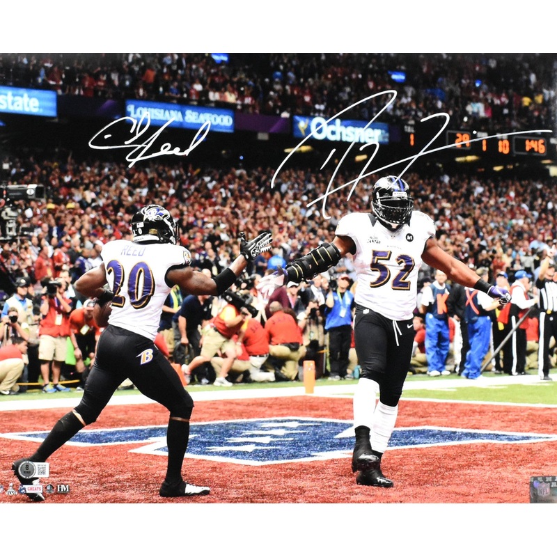 Ray Lewis Ed Reed Autographed Ravens 16×20 Celebration Photo- Beckett W Hologram