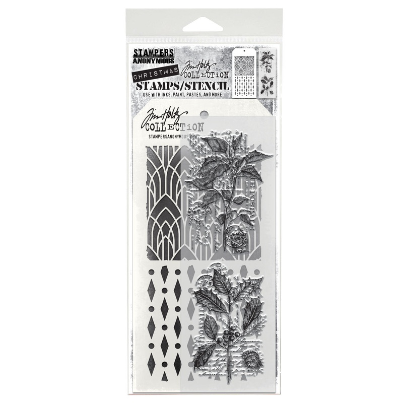 Stampers Anonymous Festive Collage Tim Holtz Clear Stamp and Stencil