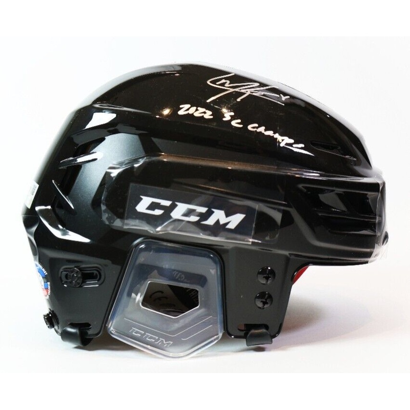 Cale Makar Autographed Black Helmet w/ inscription 2022 SC Champs Fanatics COA